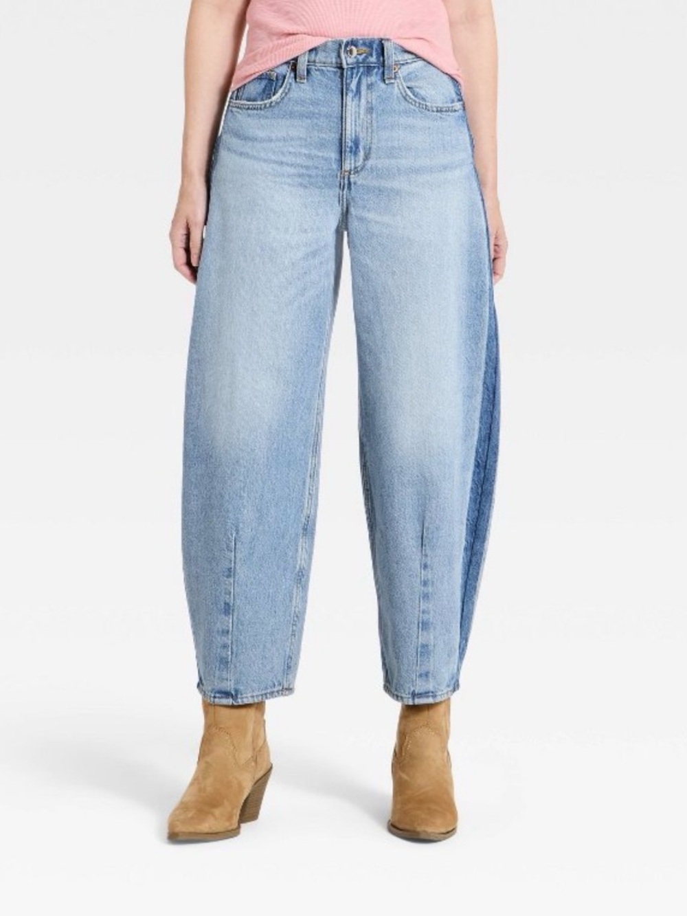 Light Blue side seem hide rise easy barrel Women’s Jeans